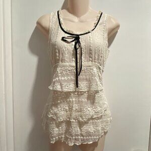 WDNY Cream Babydoll Tiered Lace Sheer Y2K Coquette Fairy Stretch Blouse Top S